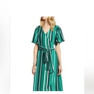 Halogen Striped Short Sleeve Wrap Dress